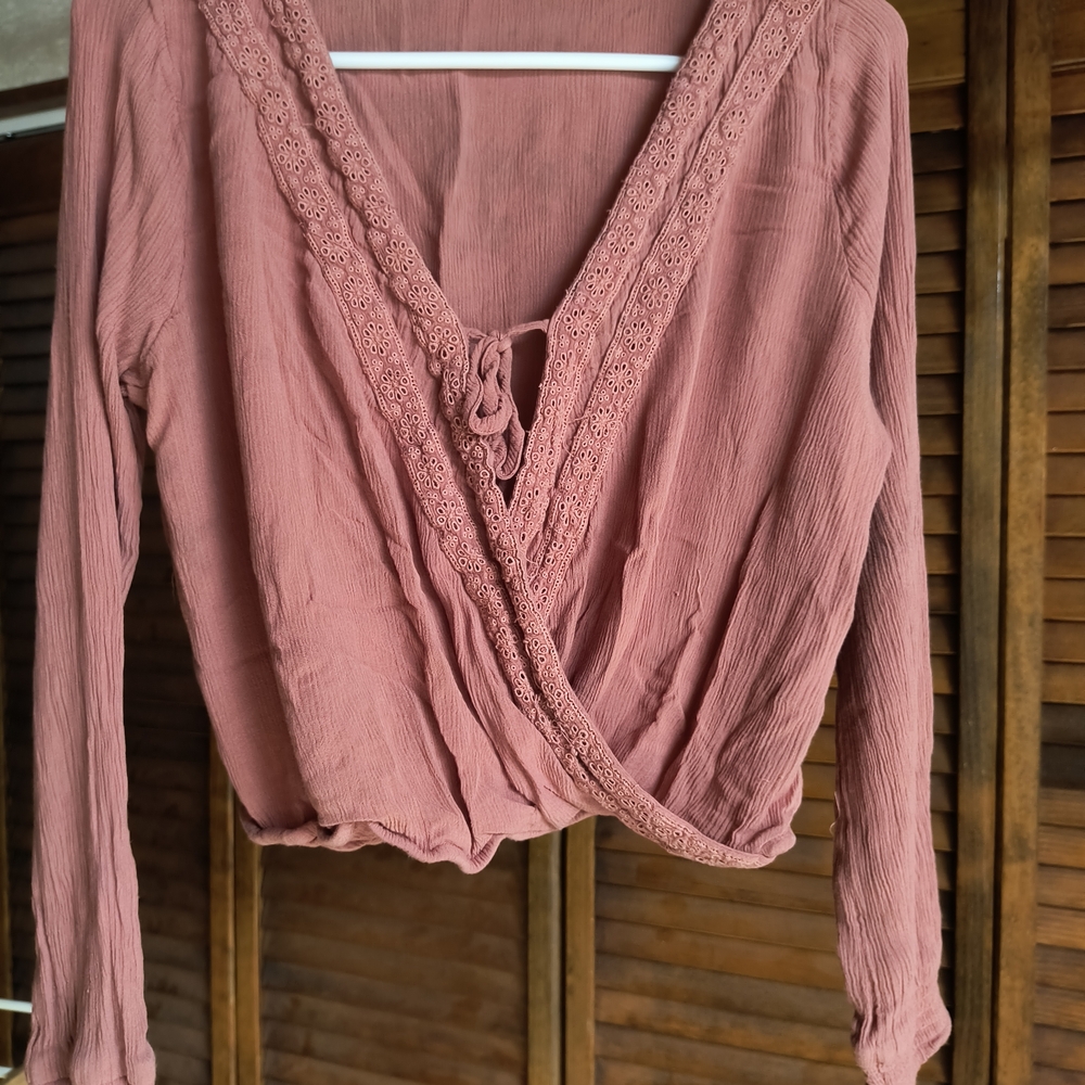 Hollister Dusty Rose Lace Wrap Blouse